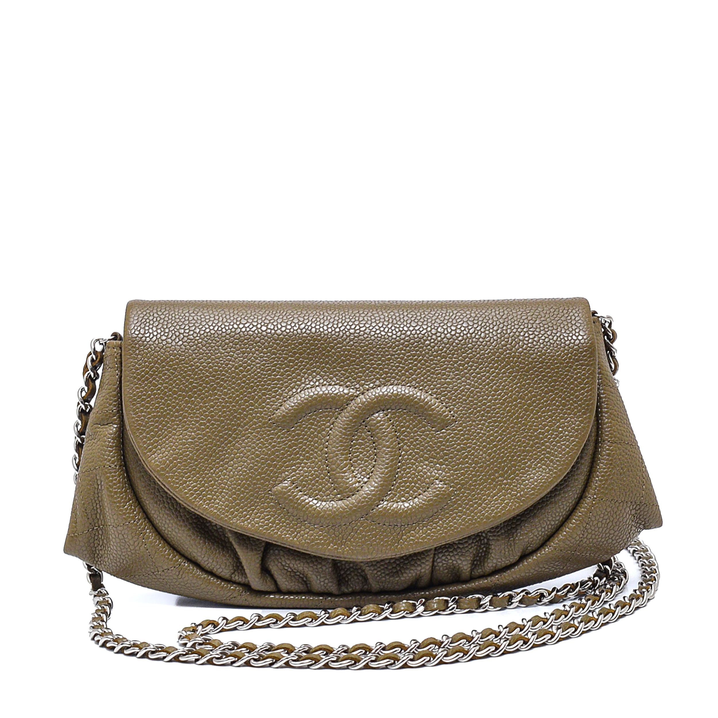 Chanel - Khaki Caviar Leather Half Moon Wallet On Chain Bag WOC